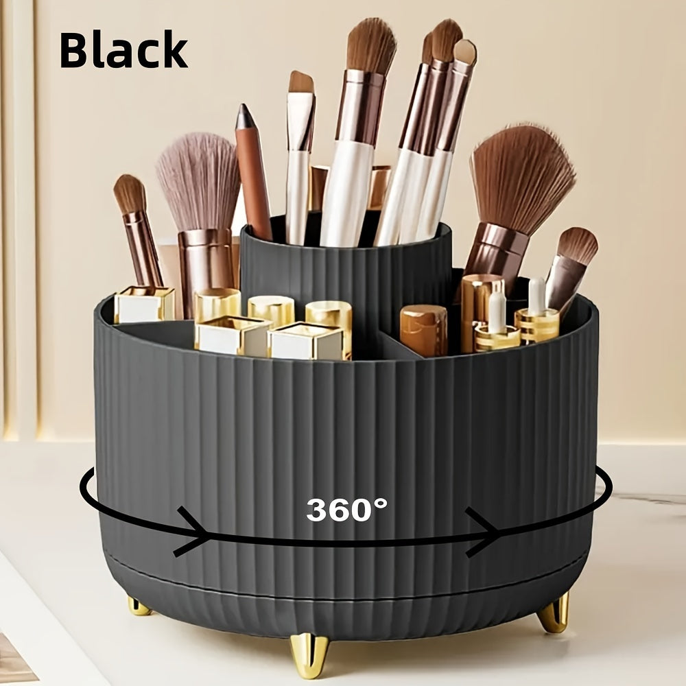 360° Rotating Makeup Brush Organizer – Large Capacity Storage Box Black MAHYSTYLE