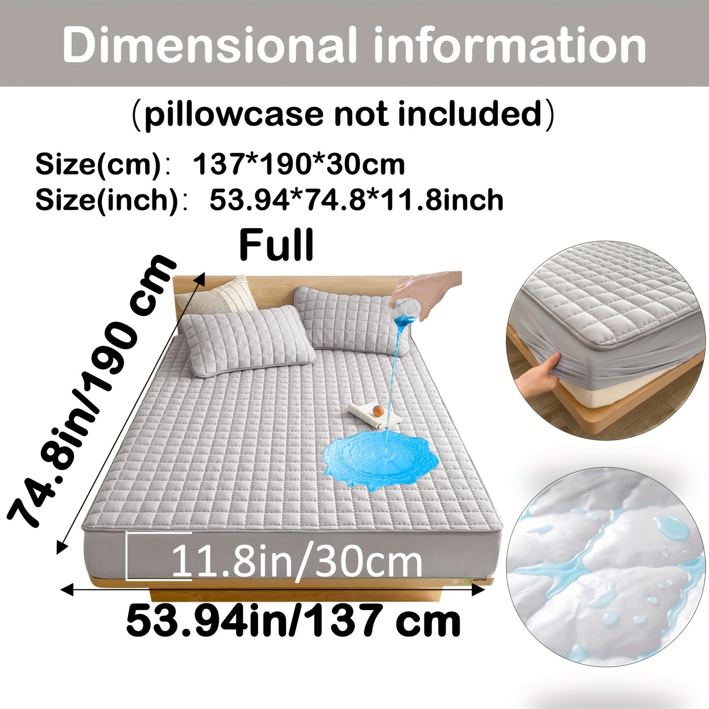 Quilted Waterproof Mattress Protector – Soft & Comfortable Fitted Cover for Bedroom & Guest Room Light Gray / FULL(137*190*30CM) MAHYSTYLE