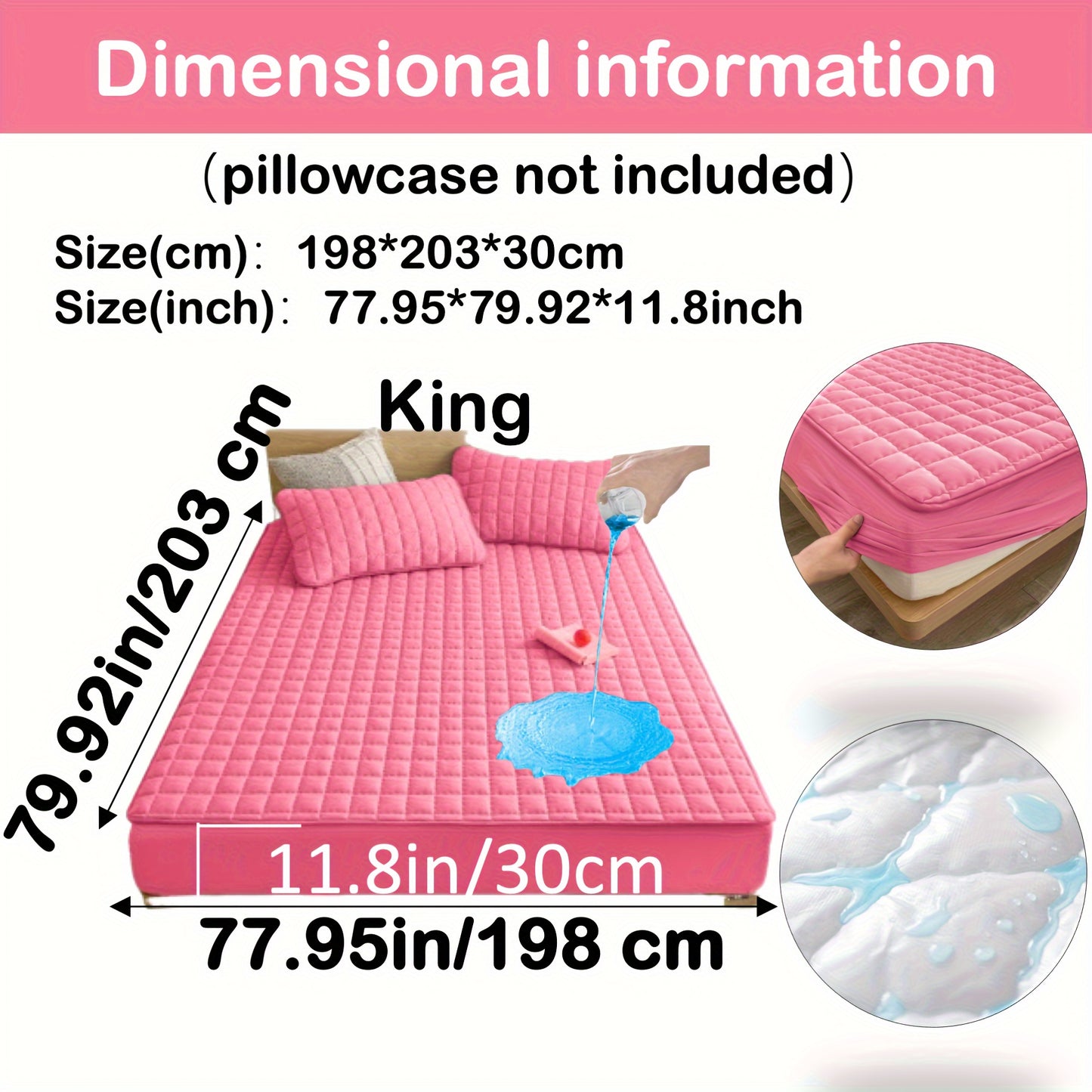 Quilted Waterproof Mattress Protector – Soft & Comfortable Fitted Cover for Bedroom & Guest Room pink / KING(198*203*30CM) MAHYSTYLE