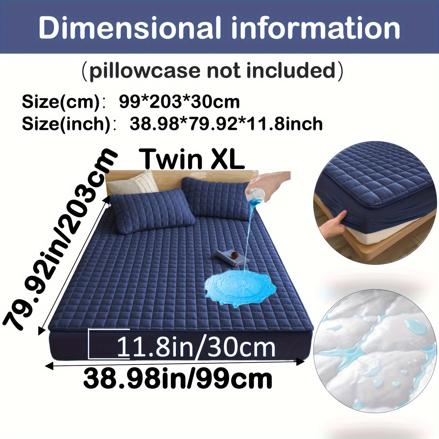 Quilted Waterproof Mattress Protector – Soft & Comfortable Fitted Cover for Bedroom & Guest Room Dark Blue / Twin XL(99*203*30cm) MAHYSTYLE