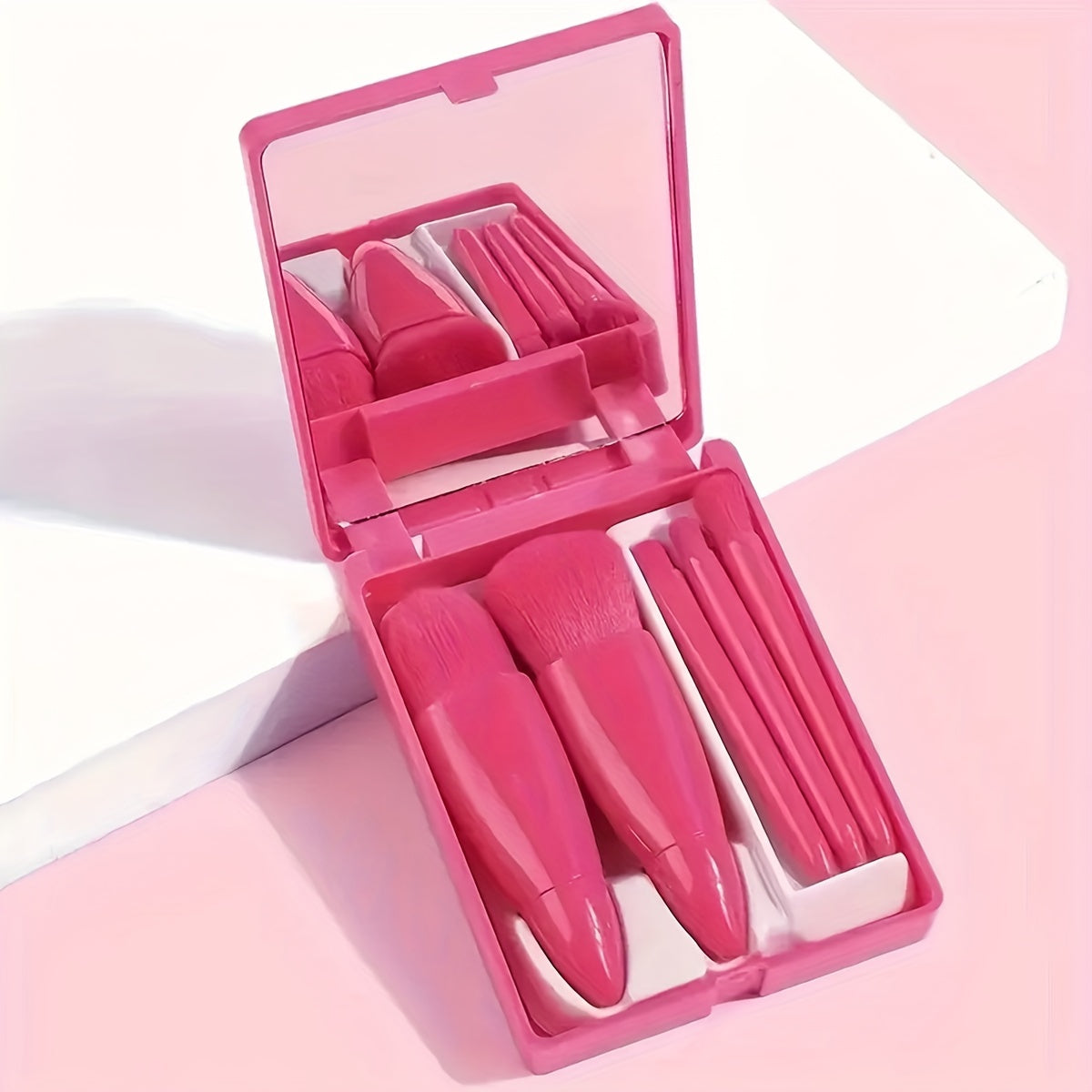 5-Piece Makeup Brush Set with Mirror Box – Portable & Versatile | Face & Eye Brushes Rose Red MAHYSTYLE