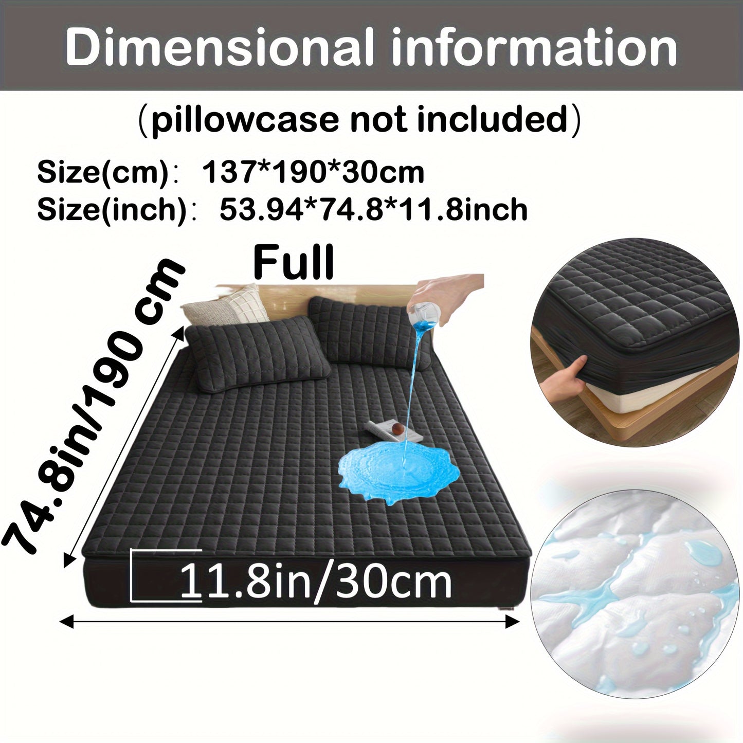 Quilted Waterproof Mattress Protector – Soft & Comfortable Fitted Cover for Bedroom & Guest Room Black / FULL(137*190*30CM) MAHYSTYLE