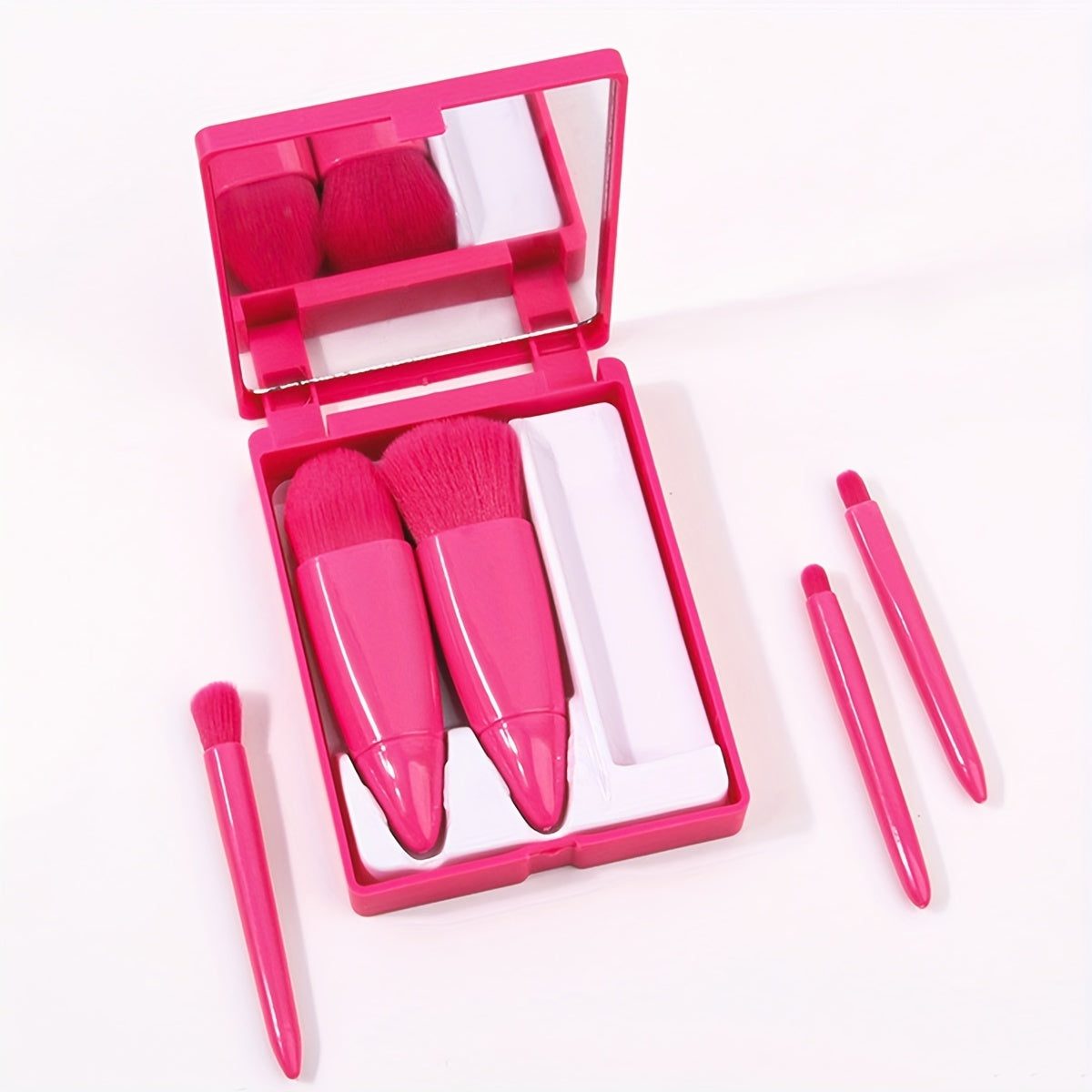 5-Piece Makeup Brush Set with Mirror Box – Portable & Versatile | Face & Eye Brushes Coffee color MAHYSTYLE