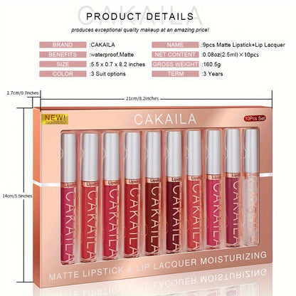 CAKAILA 10pcs Matte Lip Gloss Lipstick Set, Long-Lasting Waterproof Non-Stick Cup, Non-Fade Liquid Velvet, Red Shades, All Skin Types, Adult Use, Matte Finish, Beauty Personal Care