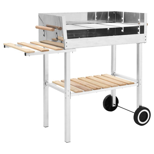 Xxl Kullgrill Med Hjul Og 2 Hyller Rustfritt Stål