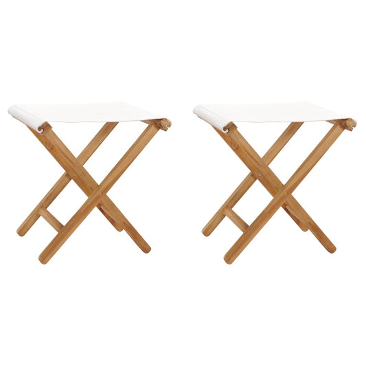 Klappstoler 2 Stk Heltre Teak Og Stoff Kremhvit