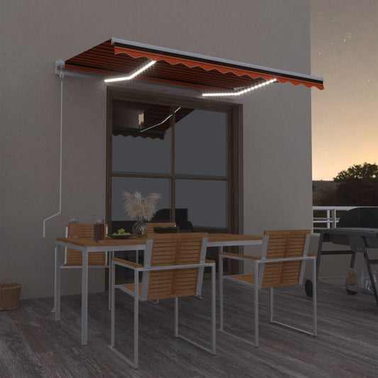 Automatisk Markise Med Led Og Vindsensor 300X250Cm Oransje/Brun