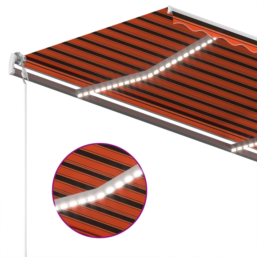 Automatisk Markise Med Vindsensor Og Led 400X300Cm Oransje/Brun