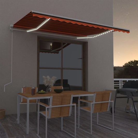 Automatisk Markise Med Vindsensor Og Led 400X300Cm Oransje/Brun