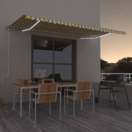 Automatisk Markise Med Vindsensor Og Led 500X300 Cm Gul/Hvit