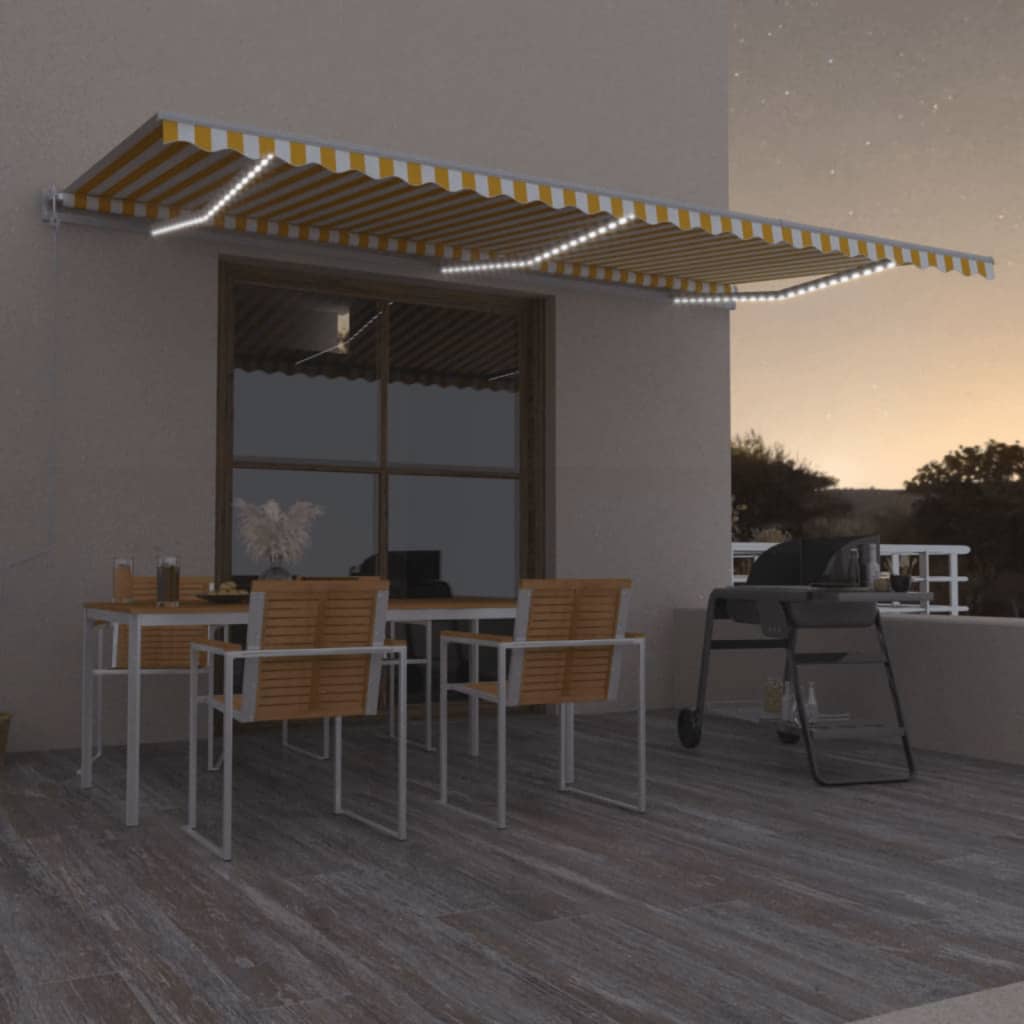 Automatisk Markise Med Vindsensor Og Led 600X300 Cm Gul/Hvit