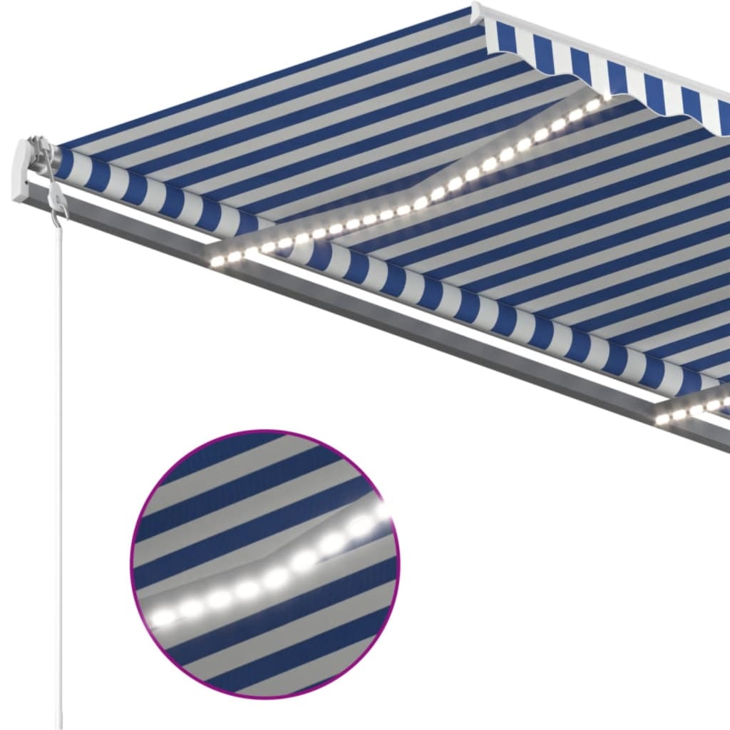 Automatisk Markise Med Vindsensor Og Led 400X350 Cm Blå Og Hvit