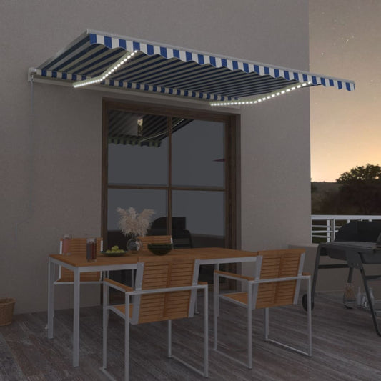 Automatisk Markise Med Vindsensor Og Led 400X350 Cm Blå Og Hvit