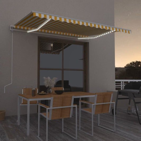 Automatisk Markise Med Vindsensor Og Led 400X350 Cm Gul/Hvit