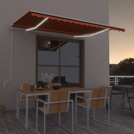 Automatisk Markise Med Vindsensor Og Led 400X350Cm Oransje Brun