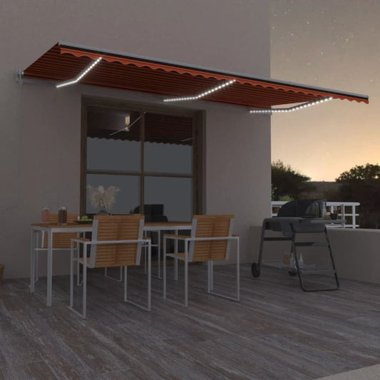 Automatisk Markise Med Vindsensor Og Led 600X350Cm Oransje Brun