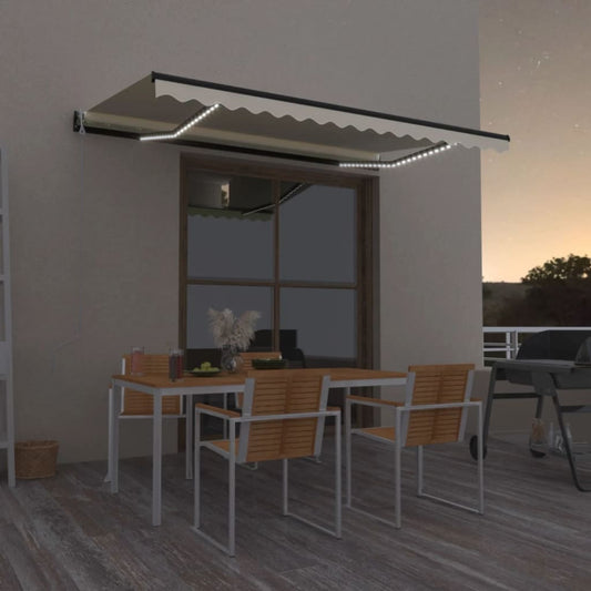 Automatisk Markise Med Vindsensor Og Led 450X300 Cm Kremhvit