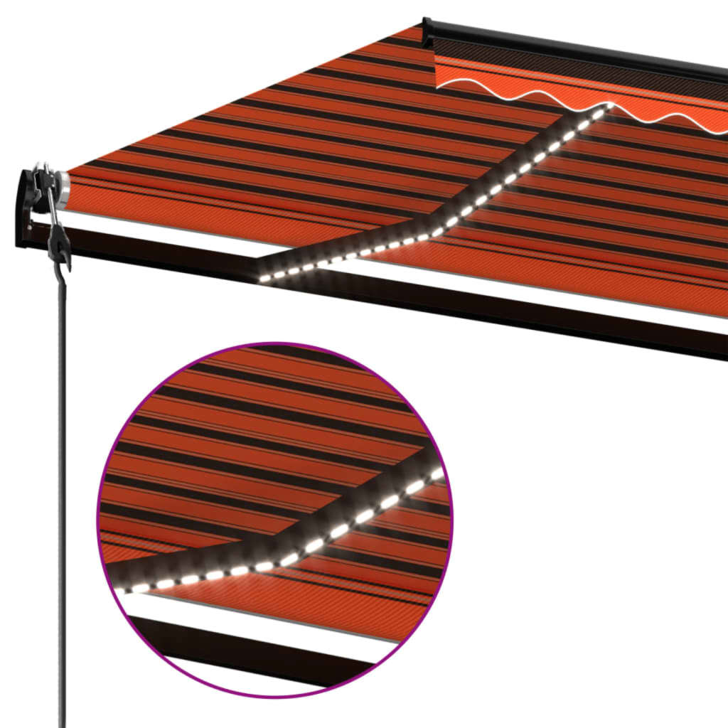 Automatisk Markise Med Vindsensor Og Led 600X350Cm Oransje/Brun