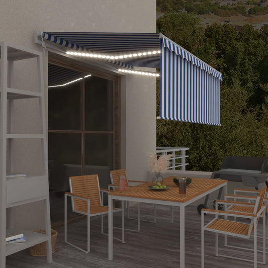 Automatisk Markise Rullegardin Led Vindsensor 3X2,5 M Blå Hvit