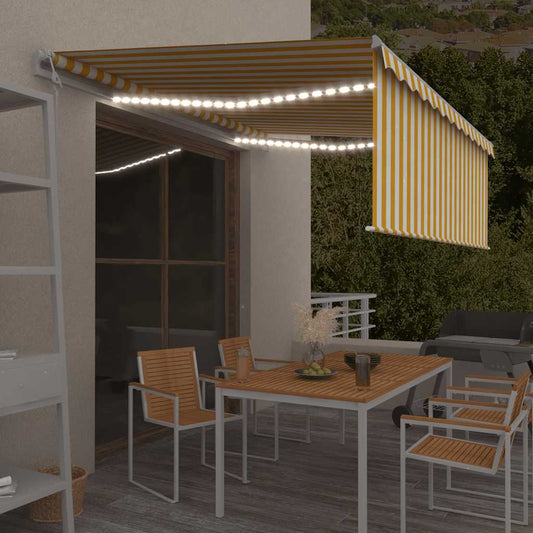 Automatisk Markise Rullegardin Vindsensor Led 4X3 M Gul Og Hvit