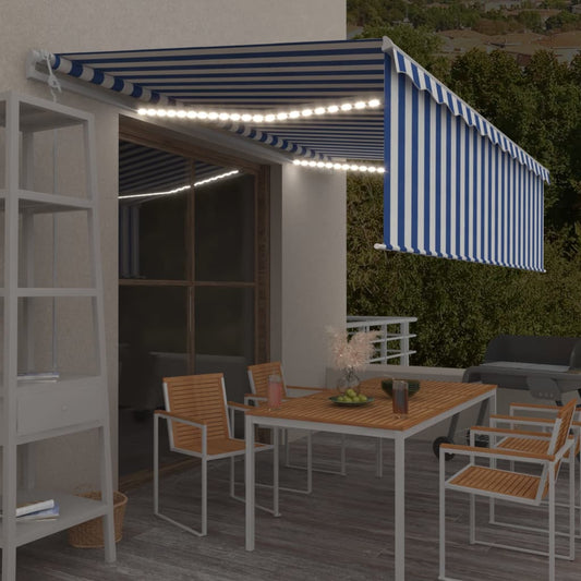 Automatisk Markise Rullegardin Led Vindsensor 5X3 M Blå Og Hvit