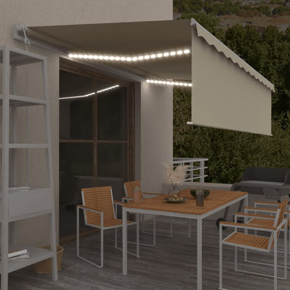 Automatisk Markise Rullegardin Led Vindsensor Led 5X3M Kremhvit