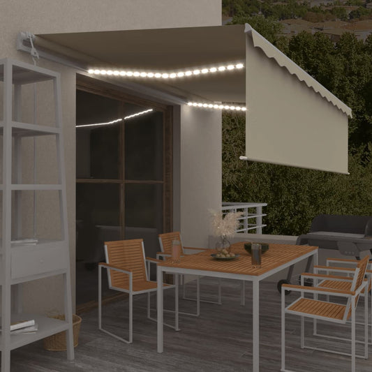Automatisk Markise Rullegardin Led Vindsensor Led 5X3M Kremhvit