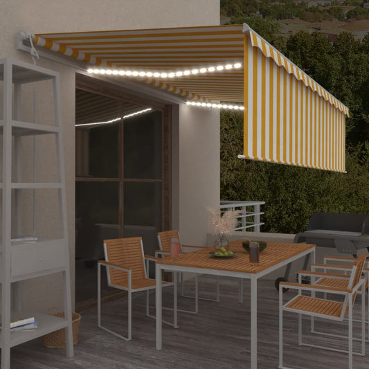 Automatisk Markise Rullegardin Led Vindsensor 5X3 M Gul Og Hvit