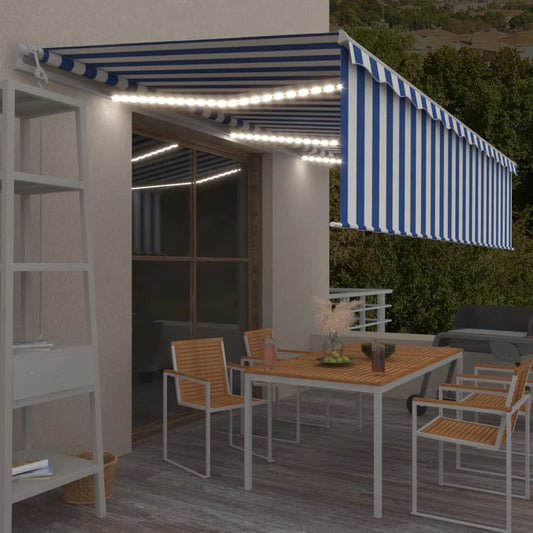 Automatisk Markise Rullegardin Led Vindsensor 6X3 M Blå Og Hvit