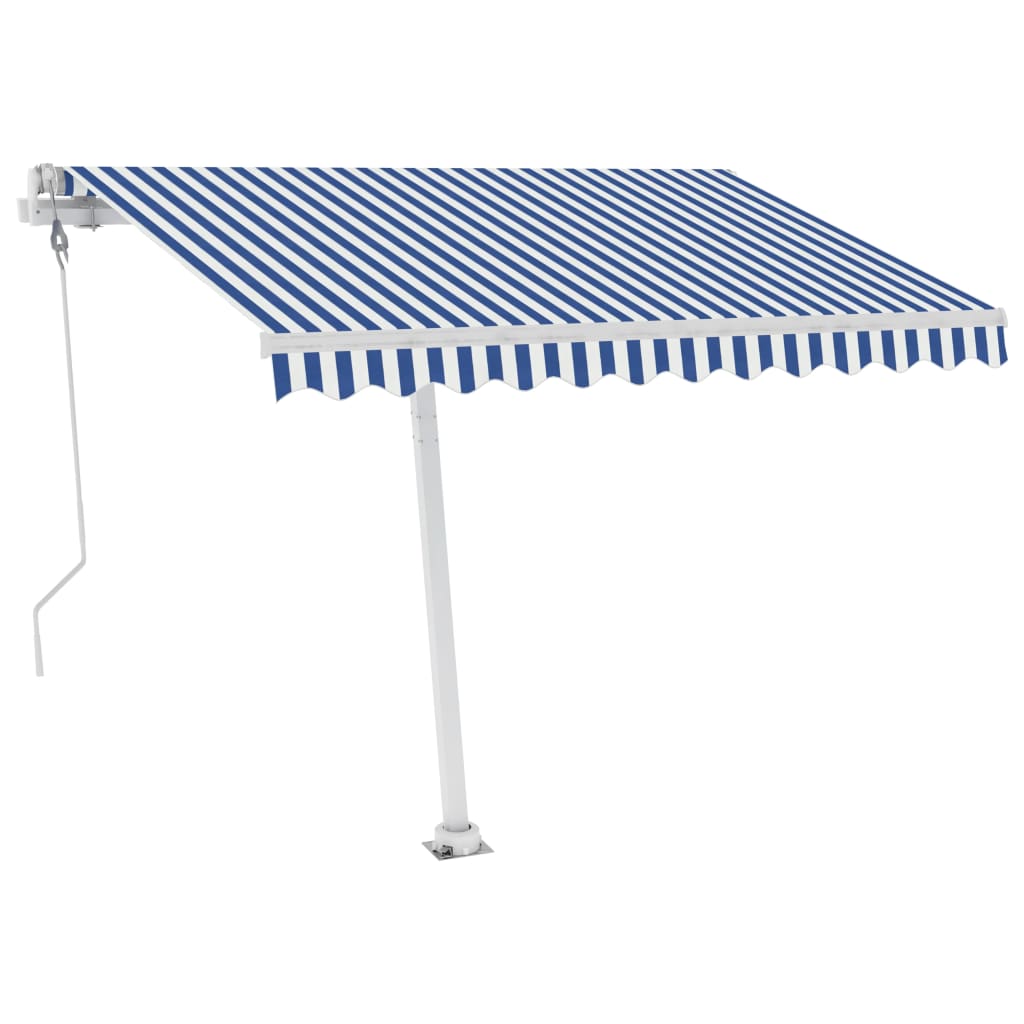 Automatisk Markise Med Led Og Vindsensor 300X250 Cm Blå Og Hvit