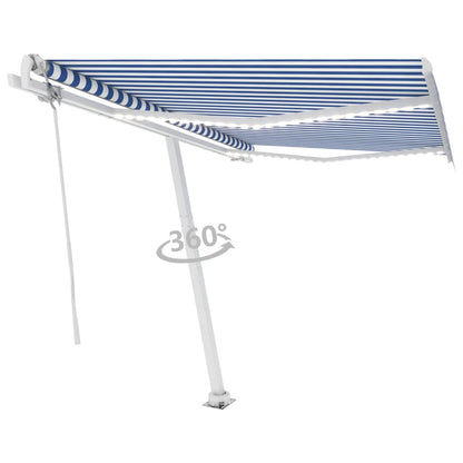 Automatisk Markise Med Led Og Vindsensor 300X250 Cm Blå Og Hvit