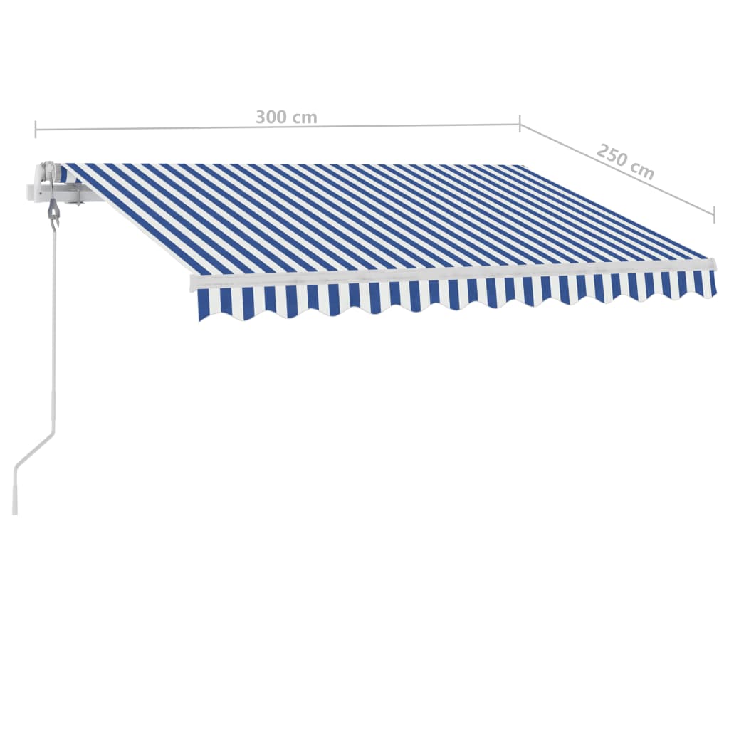Automatisk Markise Med Led Og Vindsensor 300X250 Cm Blå Og Hvit