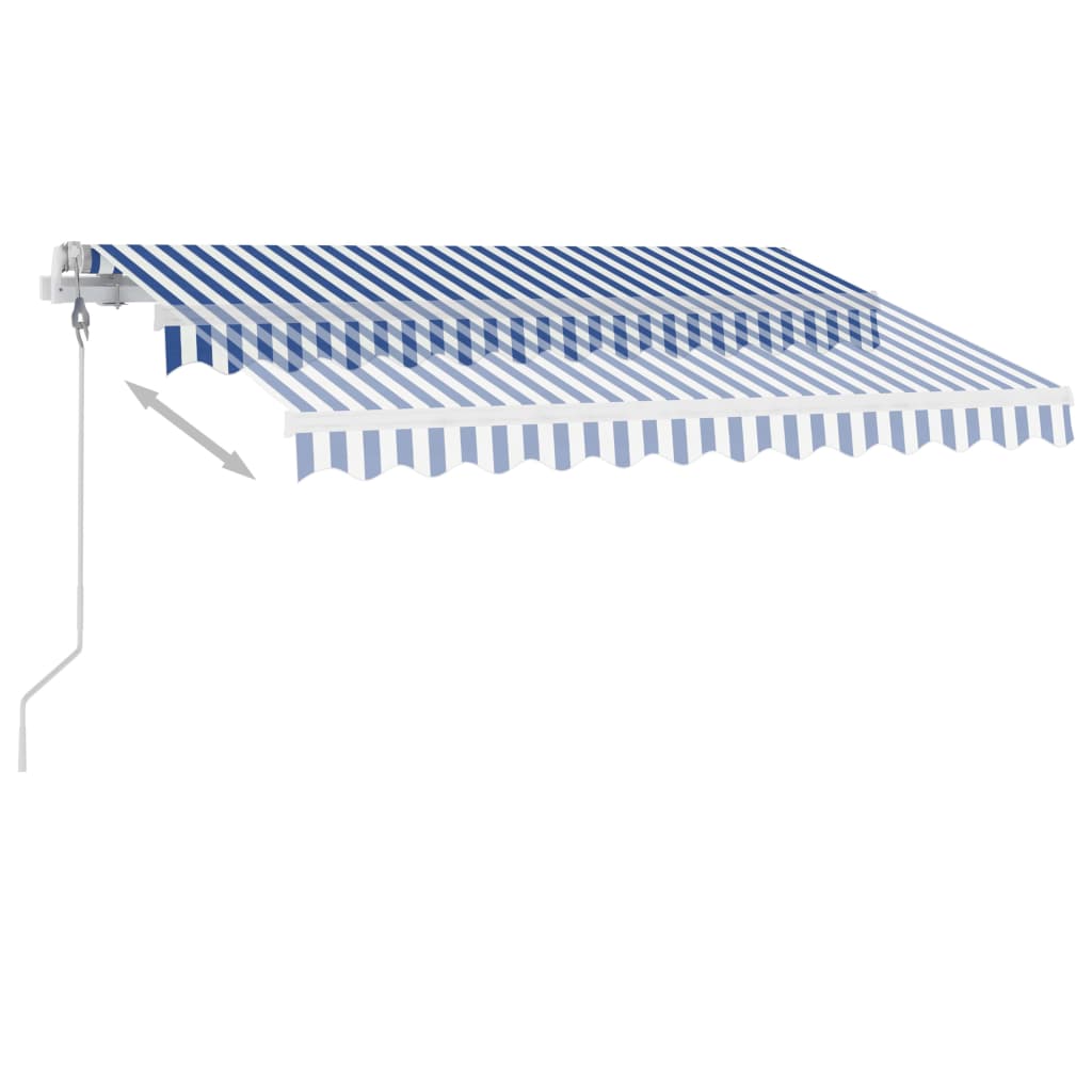 Automatisk Markise Med Led Og Vindsensor 300X250 Cm Blå Og Hvit