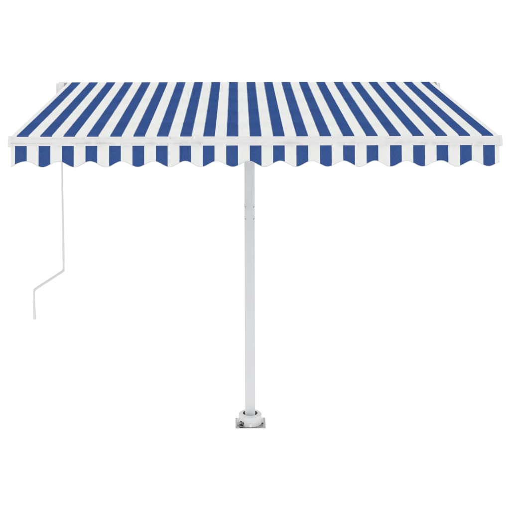 Automatisk Markise Med Led Og Vindsensor 300X250 Cm Blå Og Hvit