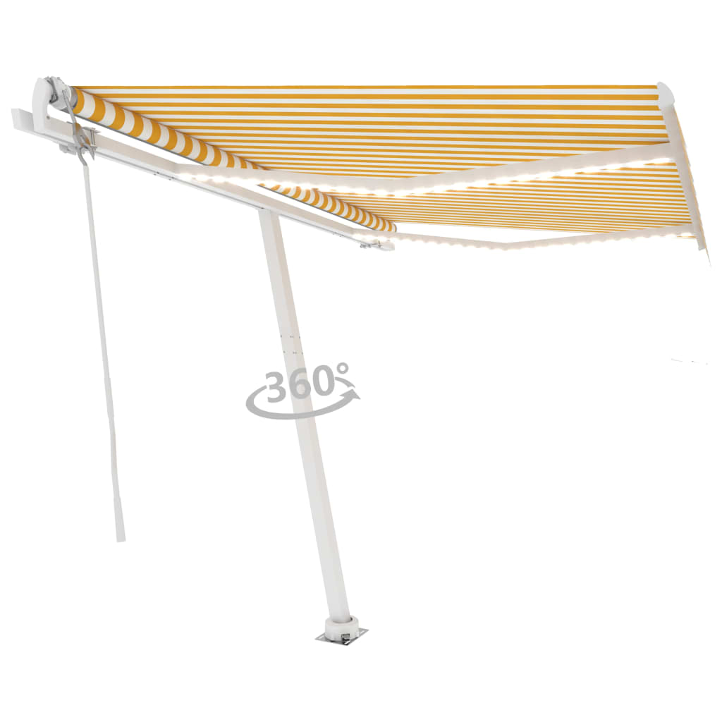 Automatisk Markise Med Led Og Vindsensor 300X250 Cm Gul Og Hvit