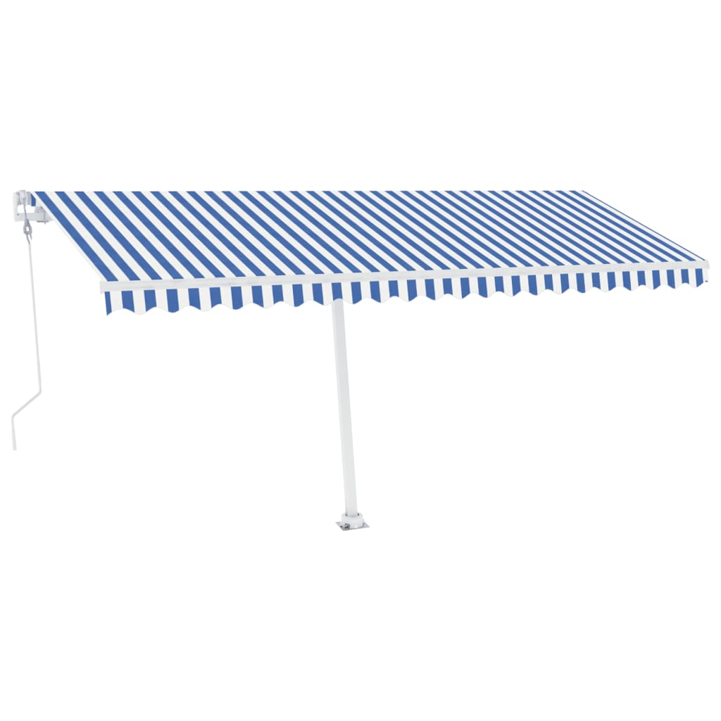 Automatisk Markise Med Vindsensor Og Led 500X300 Cm Blå Og Hvit