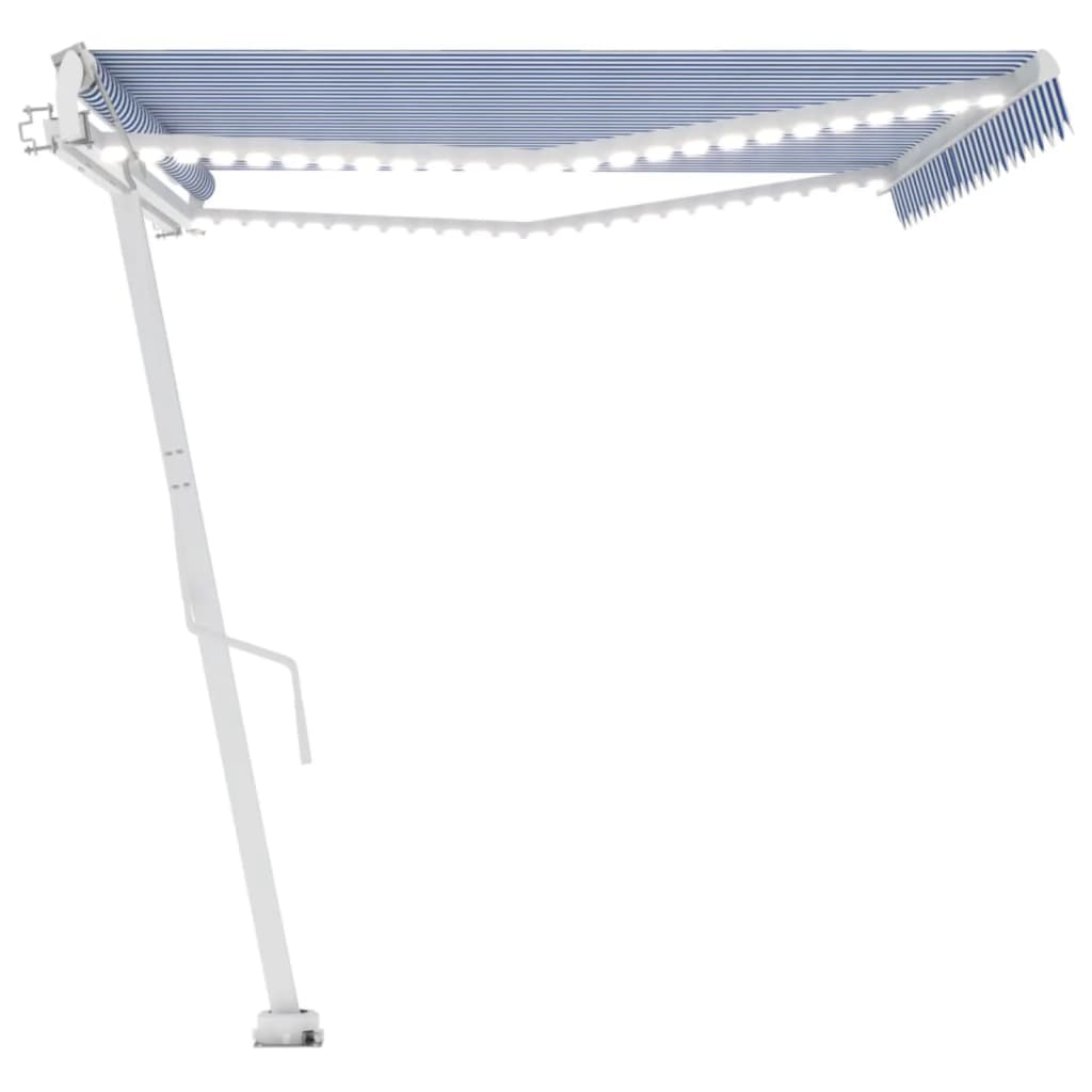 Automatisk Markise Med Vindsensor Og Led 500X300 Cm Blå Og Hvit