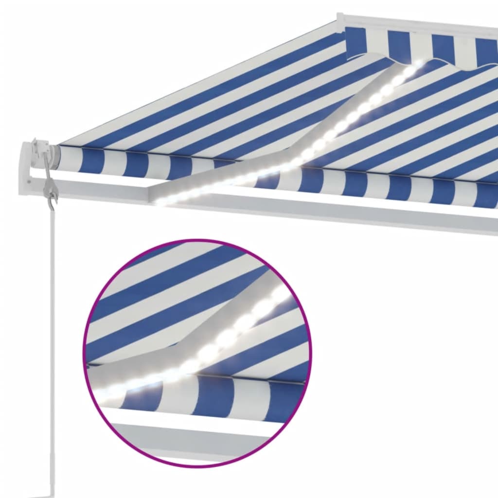Automatisk Markise Med Vindsensor Og Led 500X300 Cm Blå Og Hvit