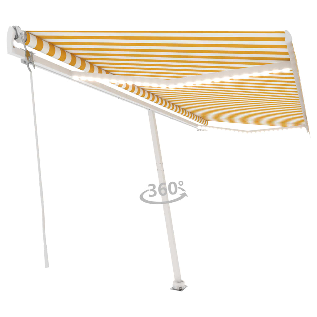 Automatisk Markise Med Vindsensor Og Led 500X300 Cm Gul/Hvit