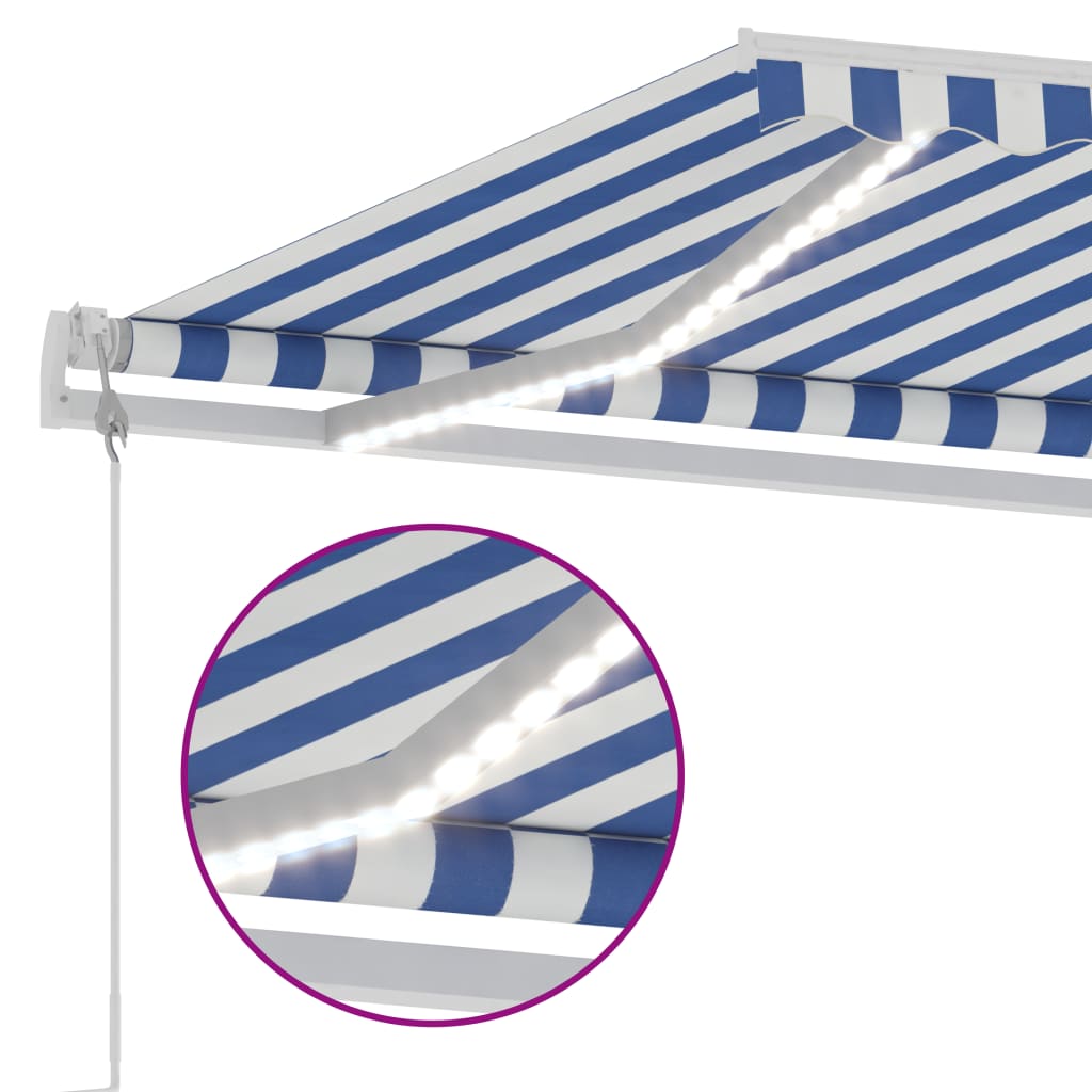 Automatisk Markise Med Vindsensor Og Led 600X300 Cm Blå Og Hvit