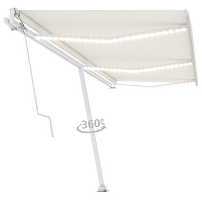 Automatisk Markise Med Vindsensor Og Led 600X300 Cm Kremhvit