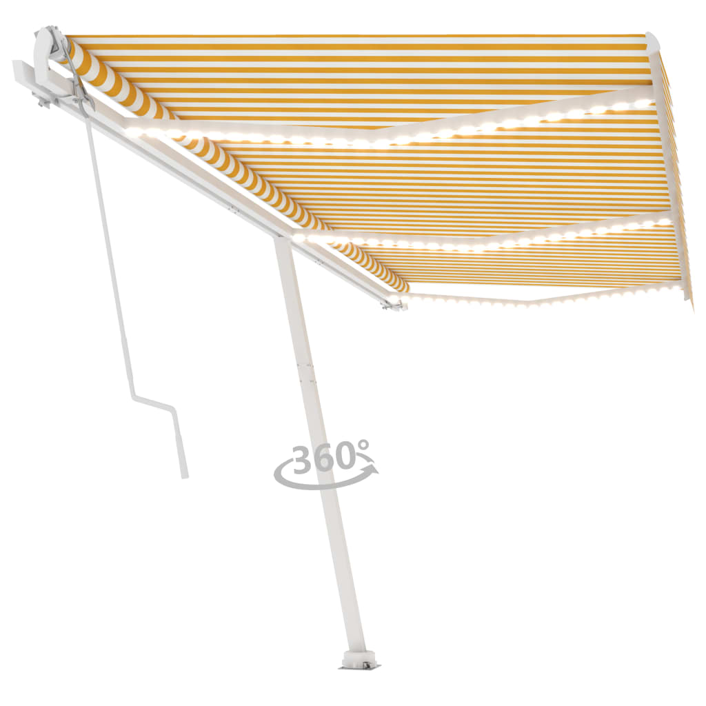 Automatisk Markise Med Vindsensor Og Led 600X300 Cm Gul Og Hvit