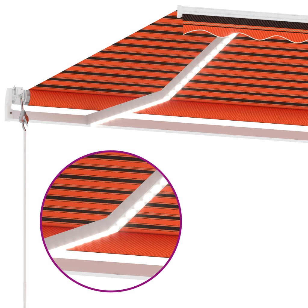 Automatisk Markise Med Vindsensor Og Led 600X300Cm Oransje Brun