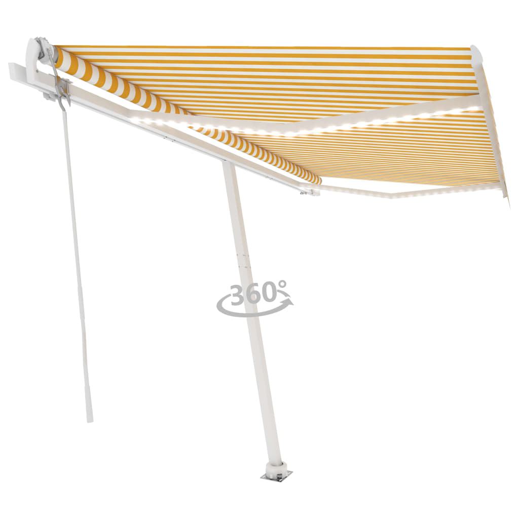 Automatisk Markise Med Vindsensor Og Led 400X350 Cm Gul Og Hvit