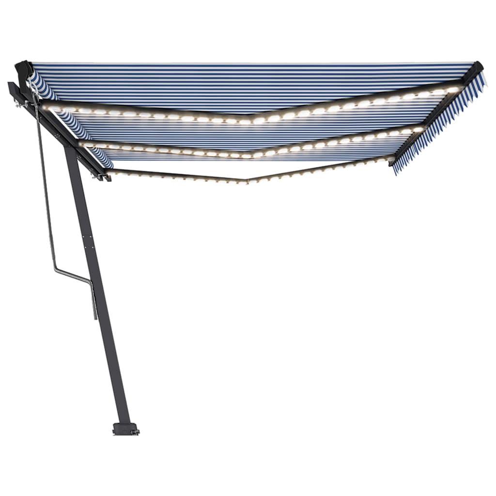 Automatisk Markise Med Vindsensor Og Led 600X350 Cm Blå Og Hvit