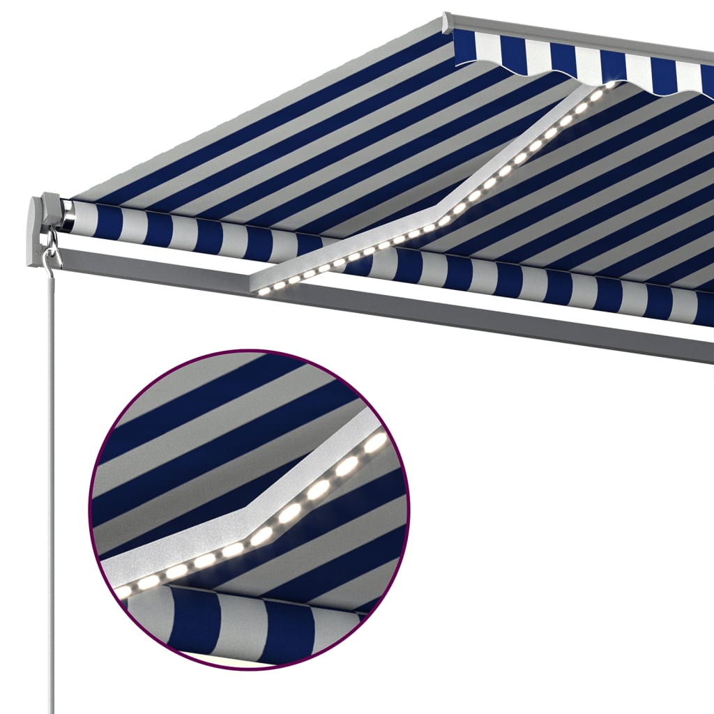Automatisk Markise Med Vindsensor Og Led 600X350 Cm Blå Og Hvit