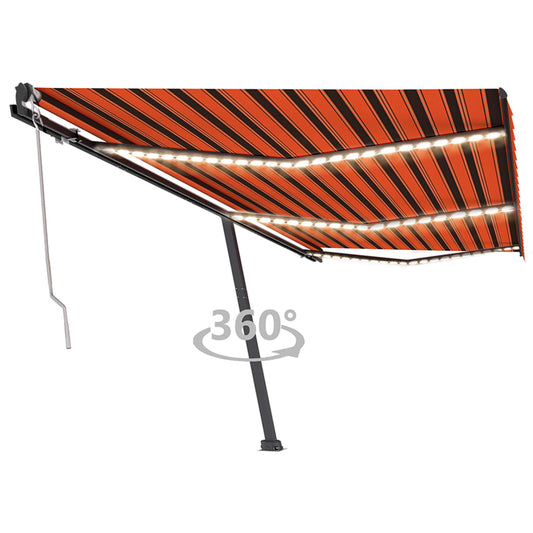 Automatisk Markise Med Vindsensor Og Led 600X350Cm Oransje/Brun