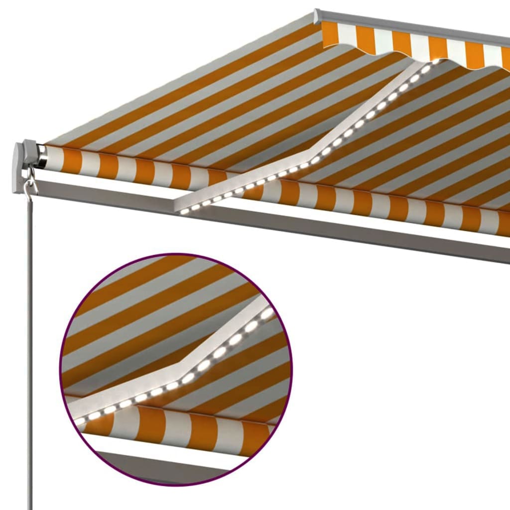 Automatisk Markise Med Vindsensor Og Led 6X3,5 M Gul Og Hvit