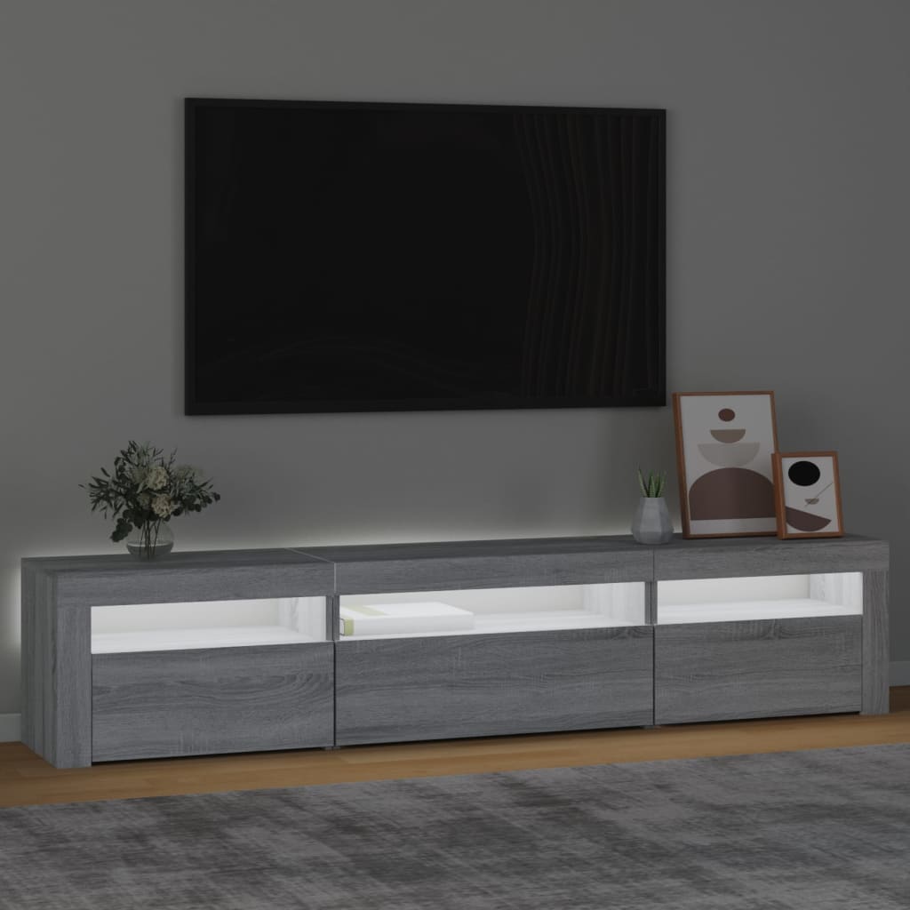 Tv-Benk Med Led-Lys Grå Sonoma 195 X 35 X 40 Cm