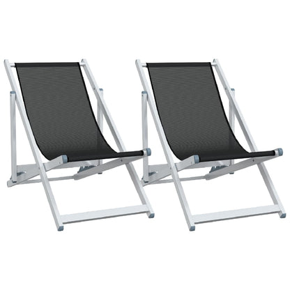 Sammenleggbare Strandstoler 2 Stk Svart Aluminium Og Textilene